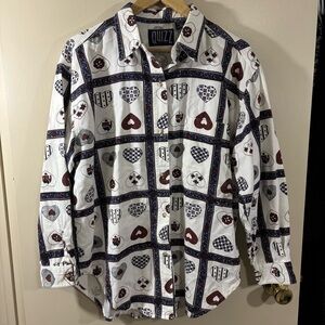 Vintage QUIZZ Patchwork Heart Print Button Down Shirt Size M